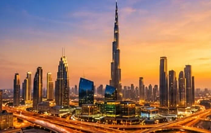 Dubai skyline at sunset
